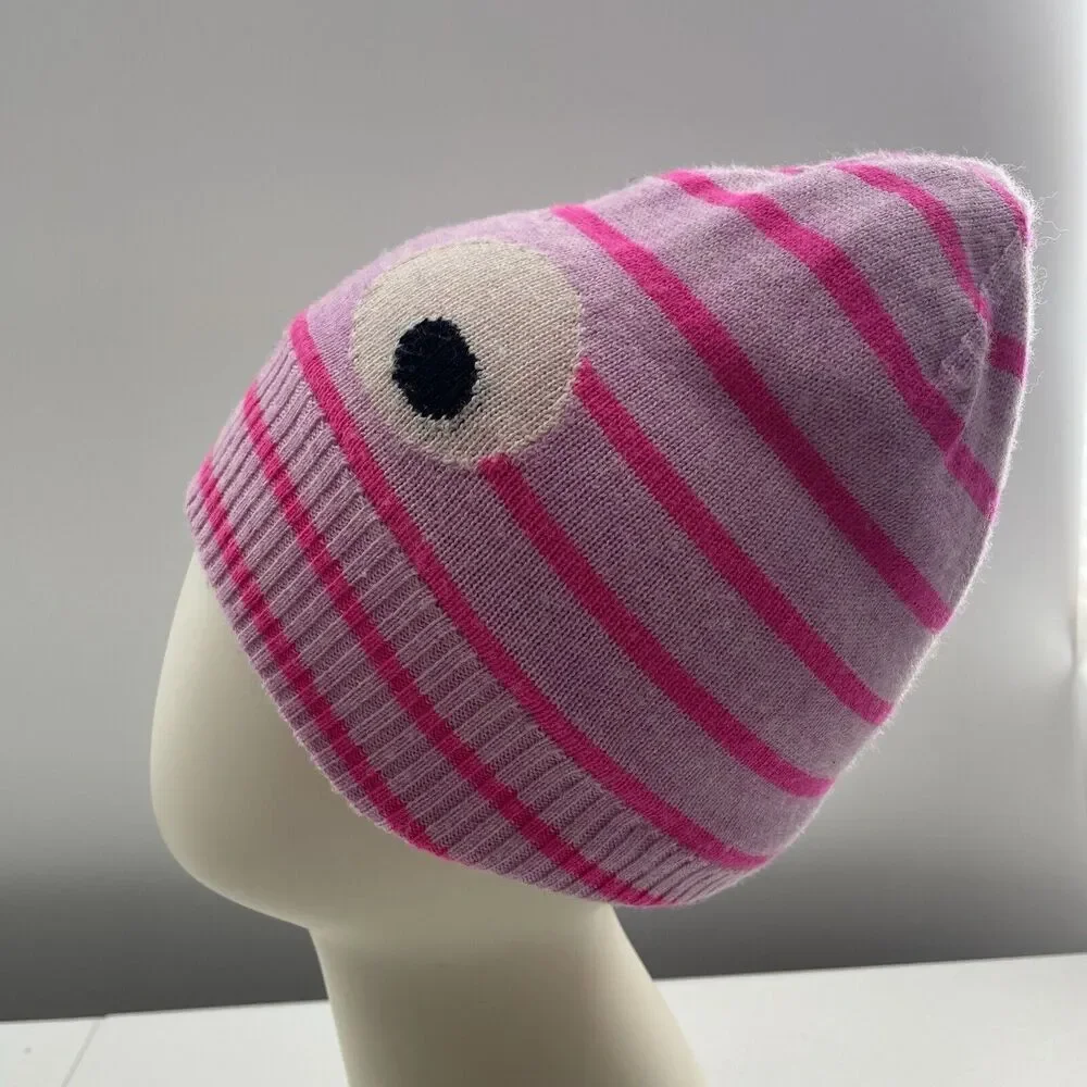 J CREW CREWCUTS Size S/M Classic Max‎ The Monster Beanie Hat Wool Pink Eyes